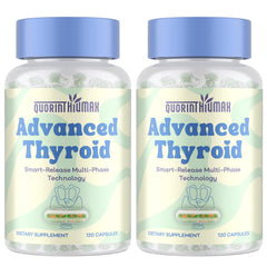 Quorinthiumax Thyroid Support bottle with capsules for daily balance and energy.