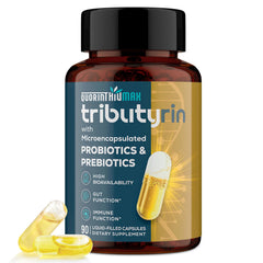 Quorinthiumax Tributyrin 800mg bottle for daily gut health support.