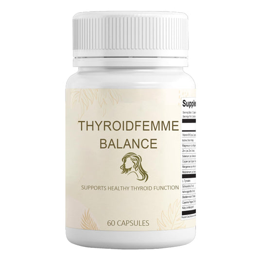 QUZOYU Thyroidfemme Balance bottle on shelf supports energy and hormonal balance