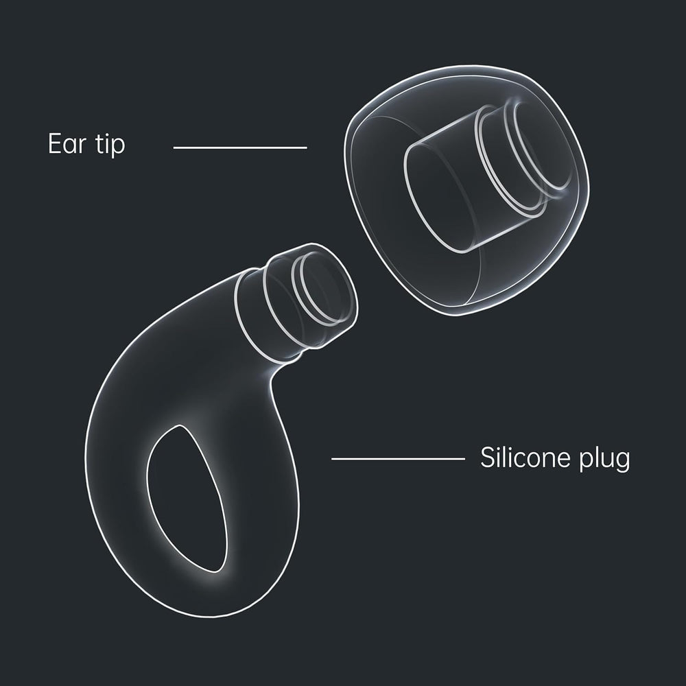 QWH earplugs with four tip sizes XS to L for secure fit