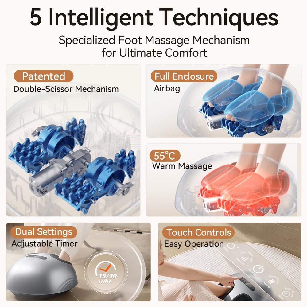 QXC Foot Massager emphasizes 360° compression hugging the arch and heel.