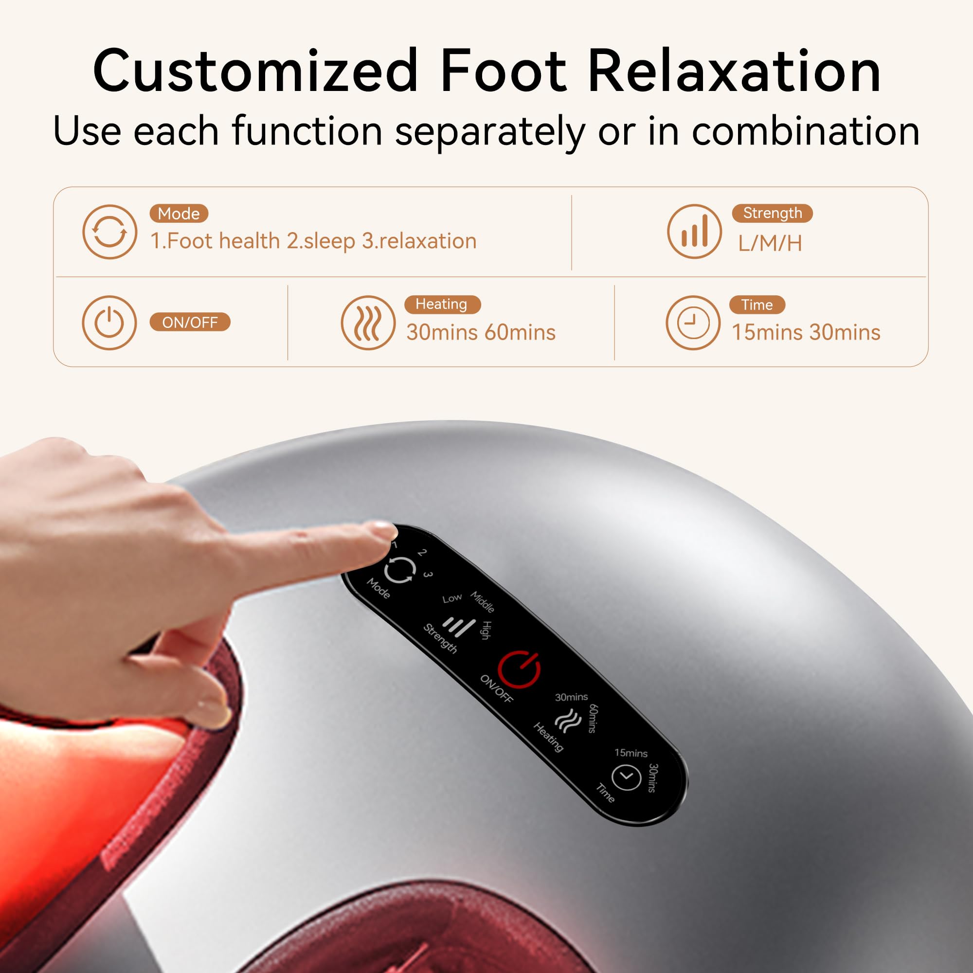 QXC Foot Massager in use demonstrates scissor-hand kneading for deep comfort.