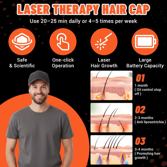 Qydenova red light cap side view demonstrates portable treatment for on-the-go hair care.