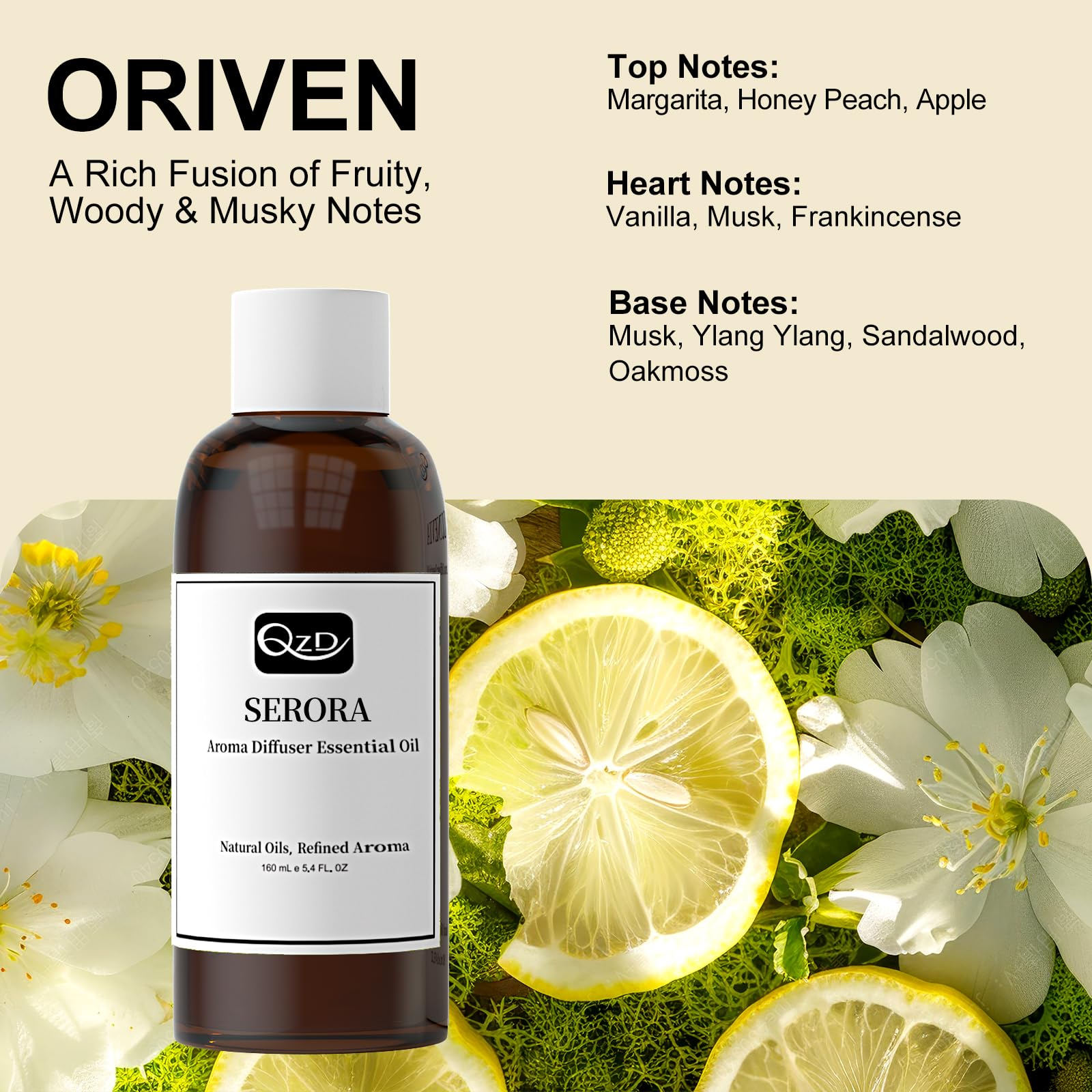 QZD ORIVEN amber glass bottle showcases luxurious diffusion packaging.