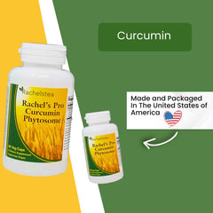Back label on Rachelstea Pro Curcumin Phytosome bottle highlights allergen-free formula.