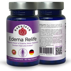 RaDoTech Edema Relife label highlights ingredients for support.