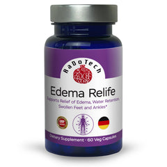 RaDoTech Edema Relife bottle and capsules for daily swelling relief in feet.