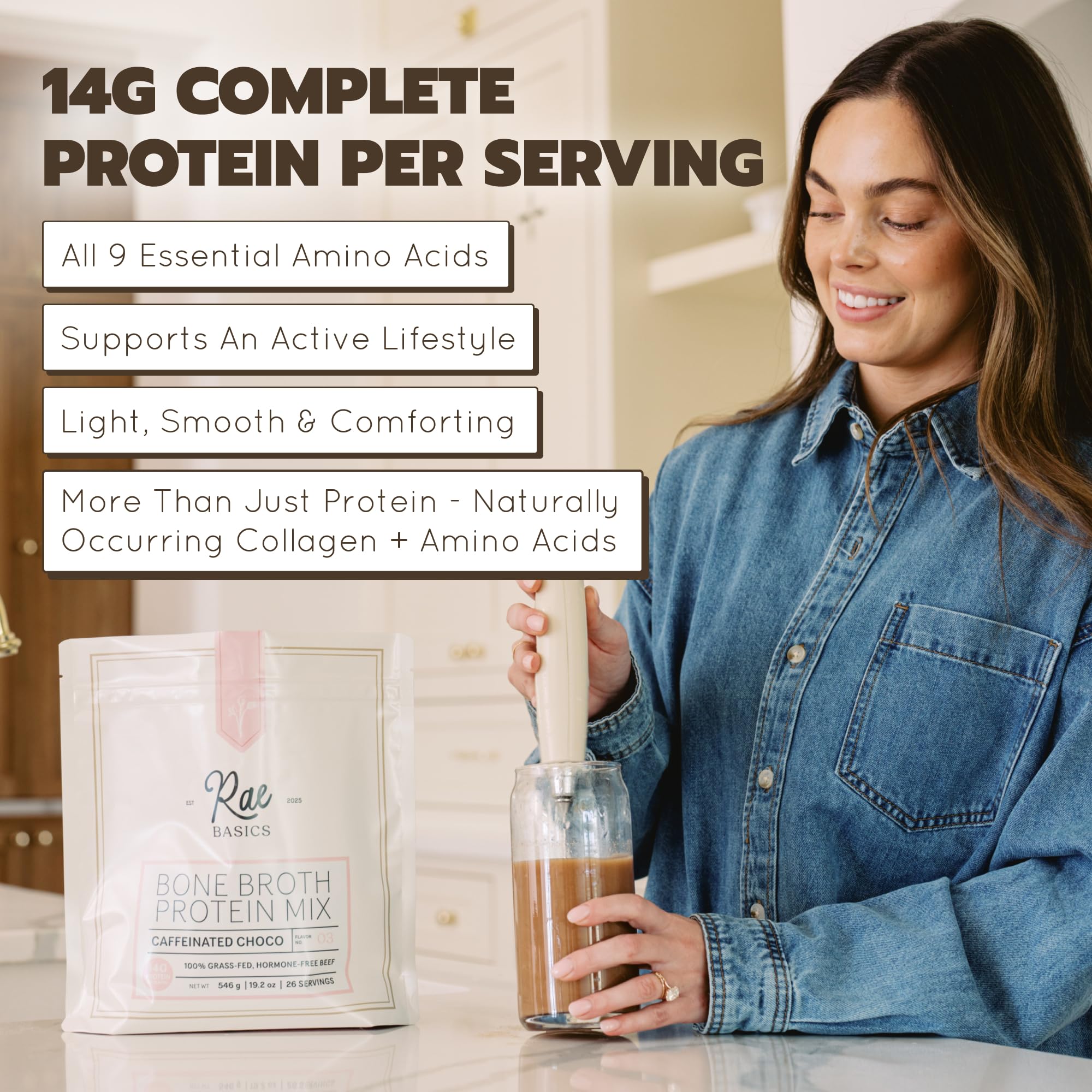 Rae Basics sixty-mg caffeine packaging emphasizing energy boost.