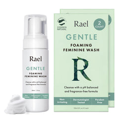 Rael feminine wash bottle with pump for easy daily cleansing.