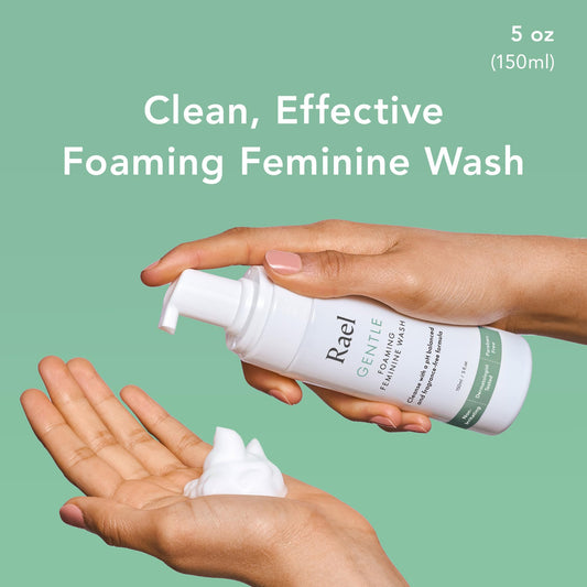 Rael foaming cleanser with pump delivers gentle lather for sensitive skin.