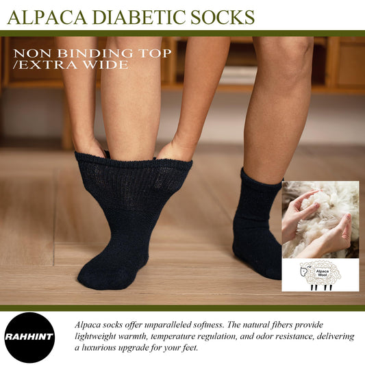Rahhint Alpaca Wool Diabetic Socks blue XL side view showing non-binding cuff.