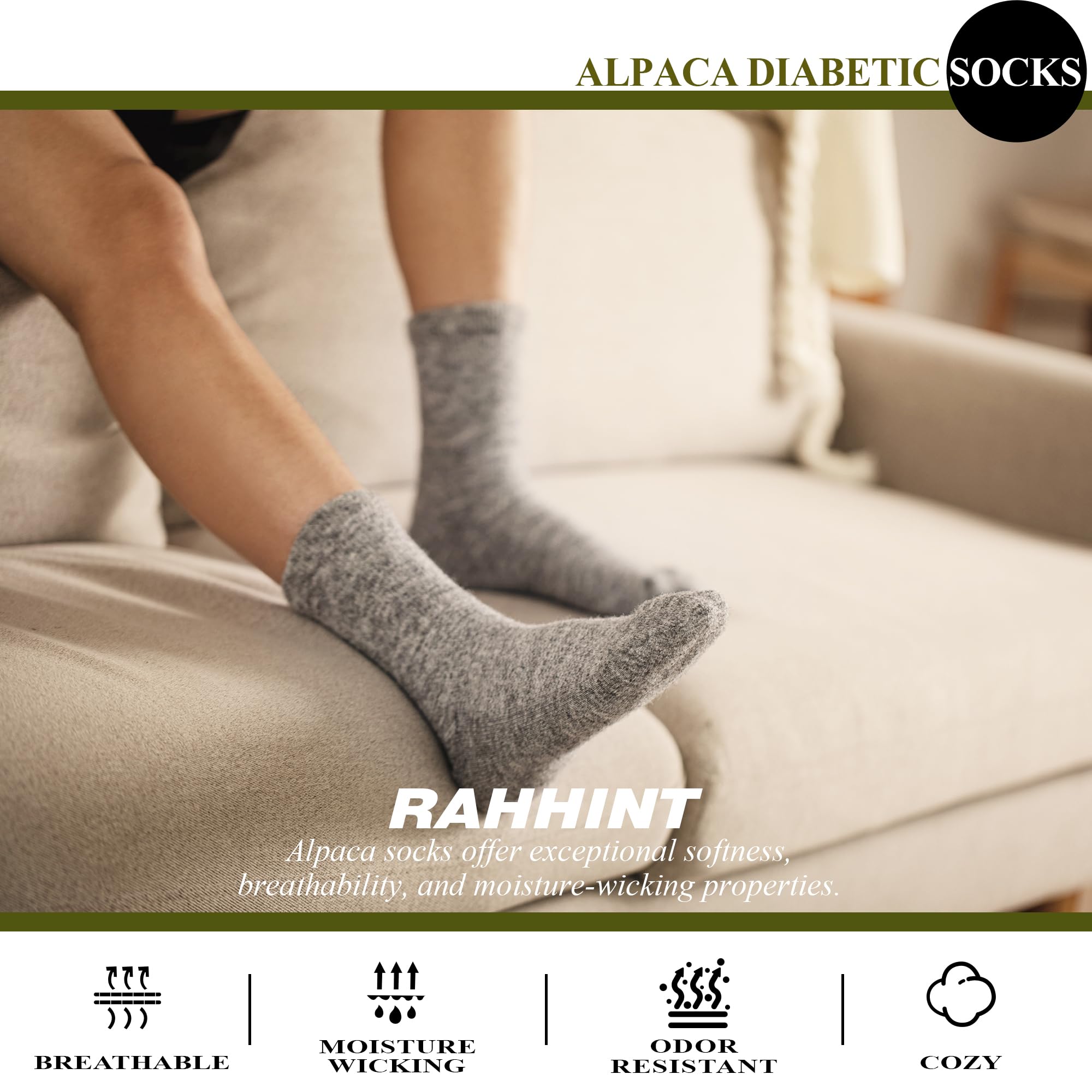 Rahhint Alpaca Wool Diabetic Socks seamless toe to reduce friction and irritation.