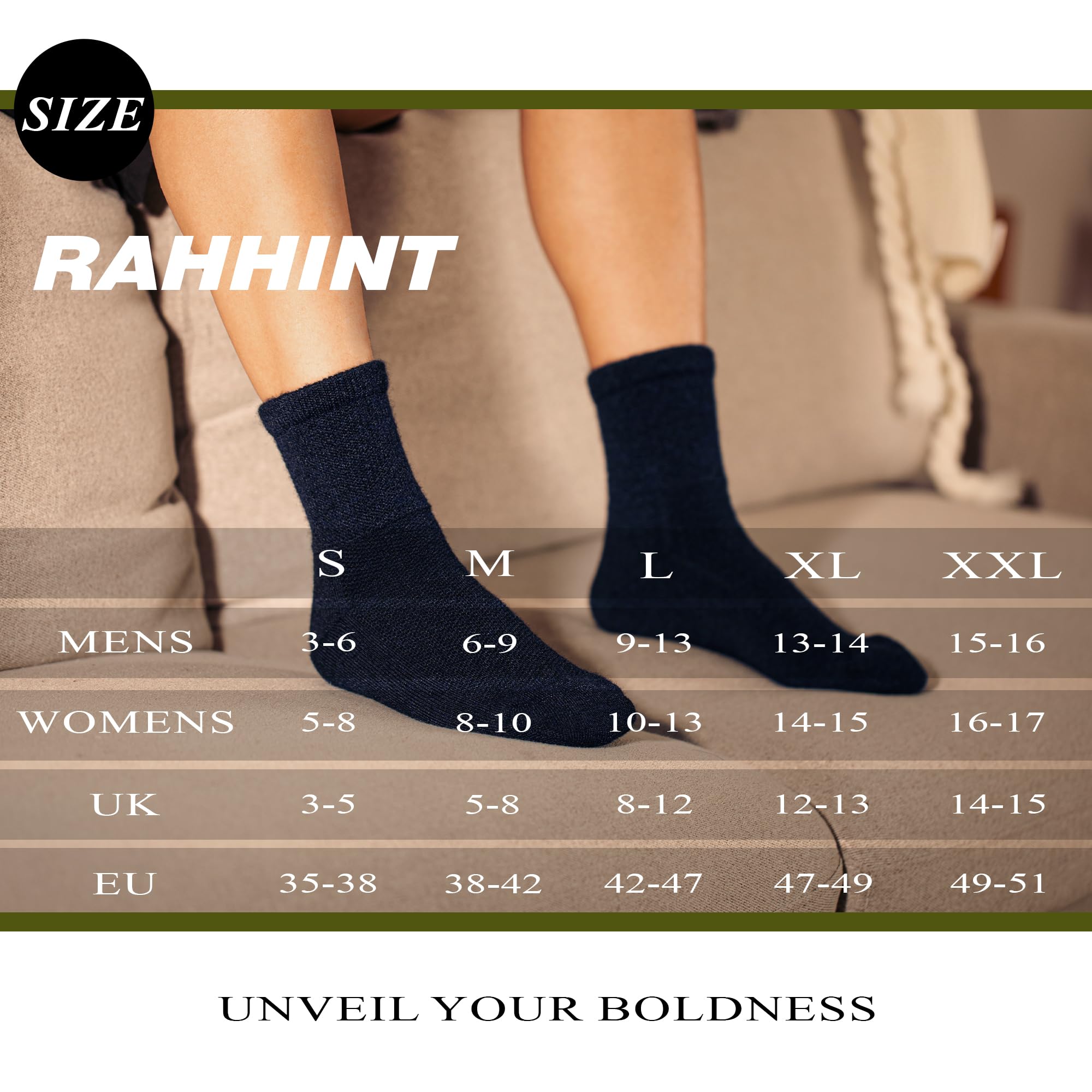 Rahhint Alpaca-wool Diabetic Socks warm thick blue design for cold days.