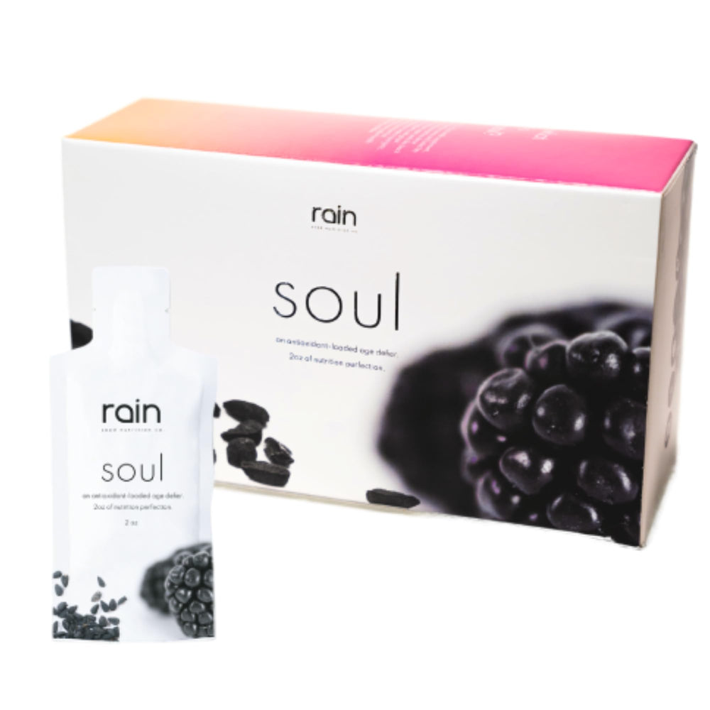 RAIN Soul bottle closeup highlights a premium daily ritual experience.