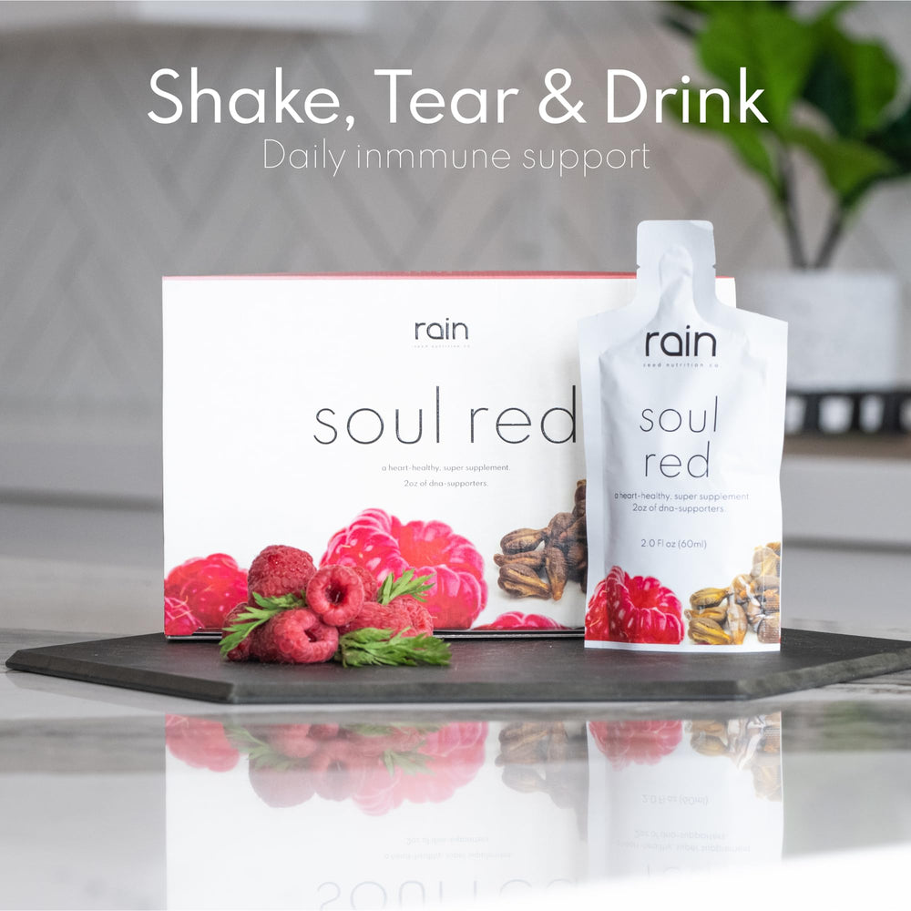 RAIN Soul Red bottle being poured for convenient on-the-go nutrition