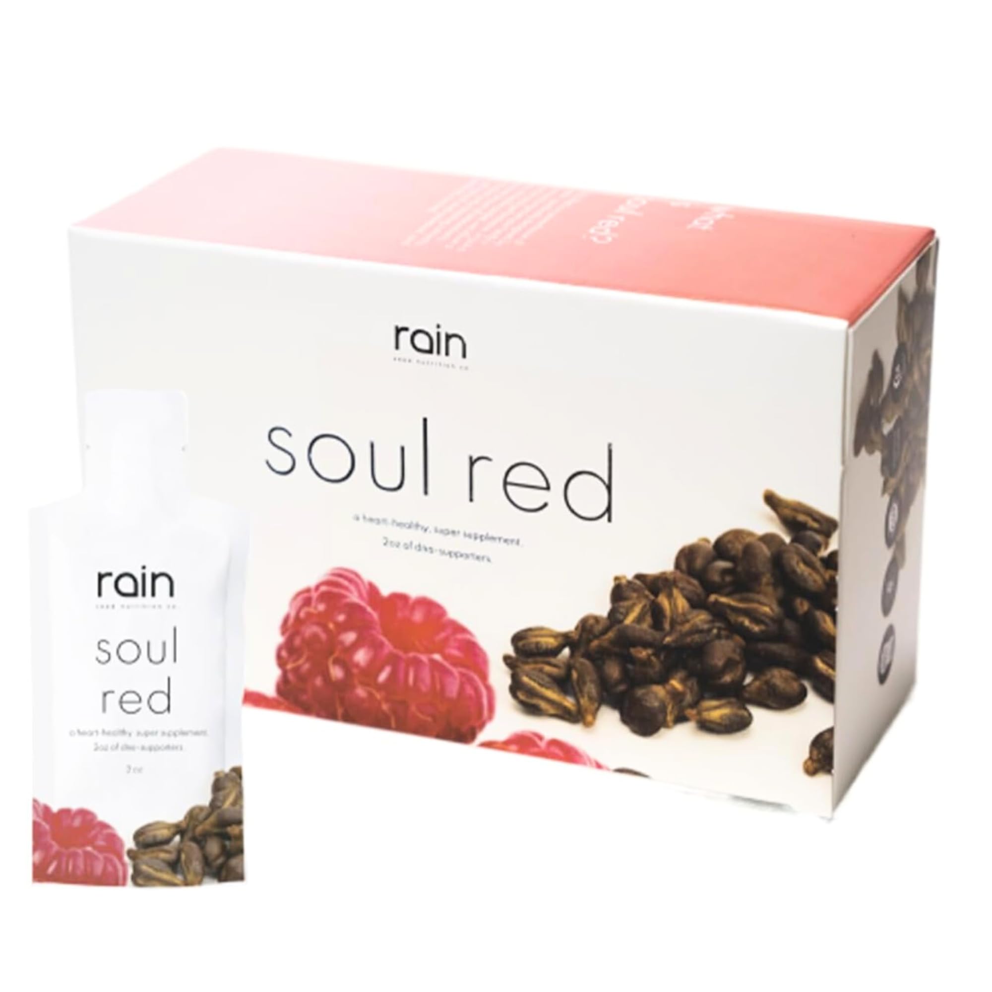 RAIN Soul Red seed drink bottle highlighting antioxidant-rich seeds for daily vitality