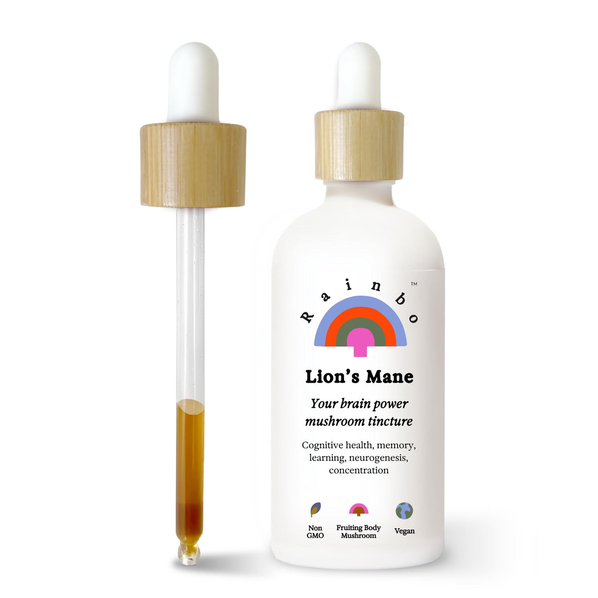 Rainbo Lion's Mane tincture bottle ready for daily brain support