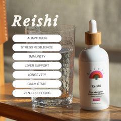 Close-up of Rainbo Reishi bottle pour for easy daily use.