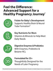Label detail of Rainbow Light 35+ Mom & Baby+ showing folate, iron, probiotics