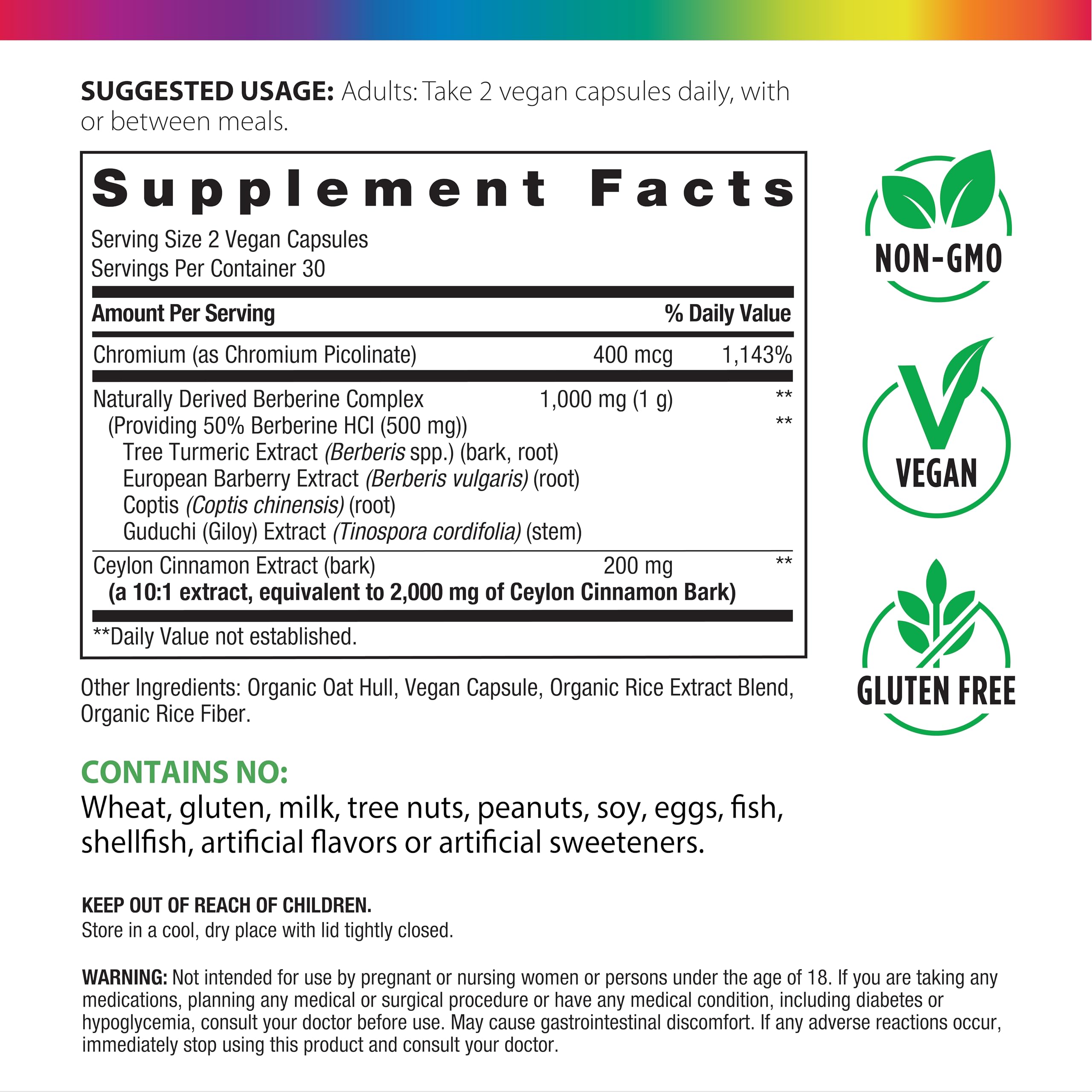 Rainbow Light berberine capsules close-up for convenient vegan daily supplement