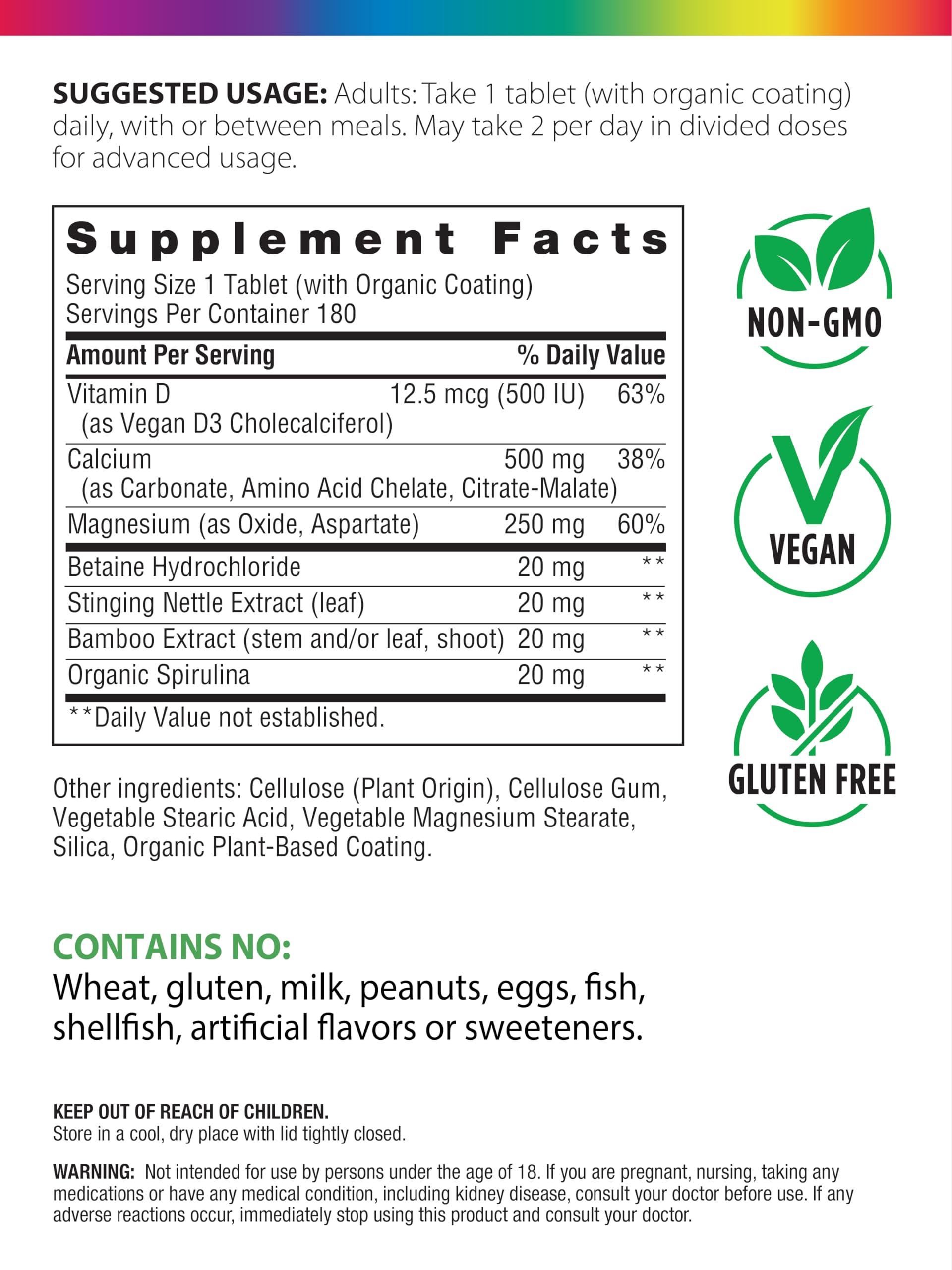 Rainbow Light Calcium Complex tablets closeup showing vegan pills for daily bone support