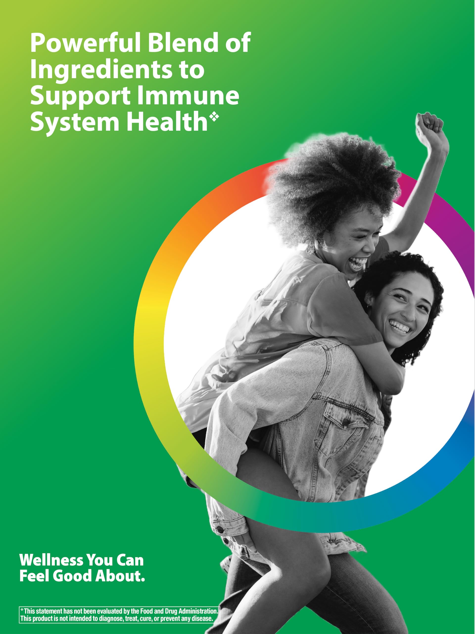Rainbow Light Counter Attack vegan gluten-free icon signals allergy-friendly formulation.