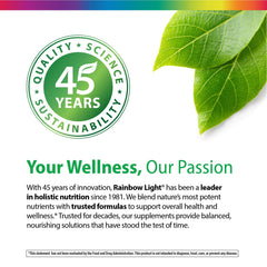 Rainbow Light ingredients list highlights allergen-free, vegan composition.