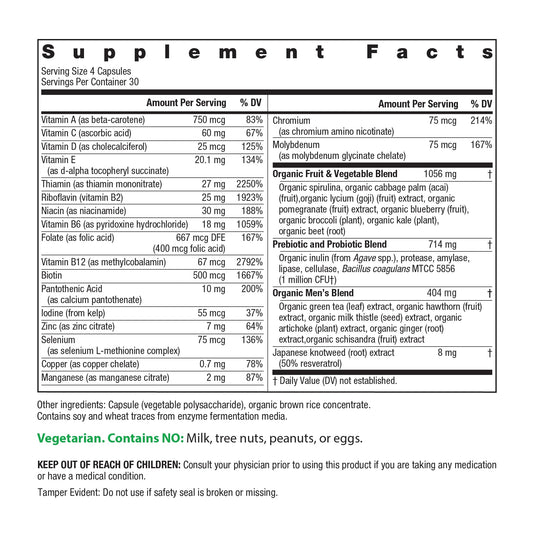 Rainbow Light Men’s Multivitamin tablets close-up showing a 120-count supply for daily use.