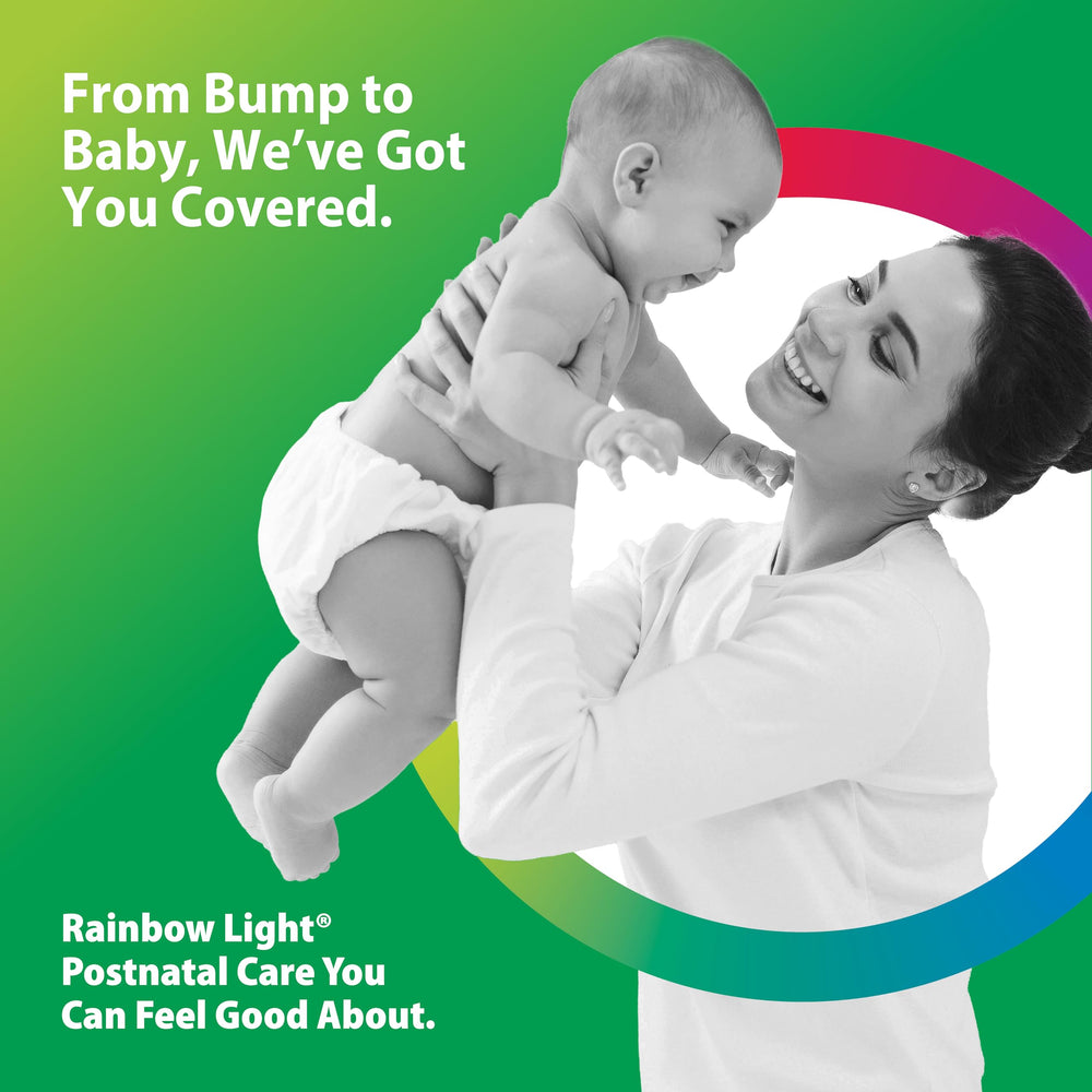 Rainbow Light Postnatal Multivitamin capsules ready for daily intake.