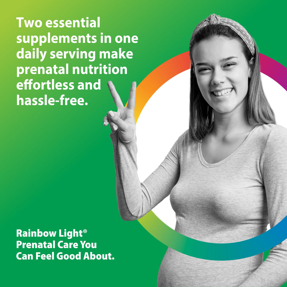 Rainbow Light Prenatal DHA ingredients label shows essential nutrients