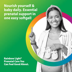 Rainbow Light Prenatal DHA orange flavor label indicating no fishy aftertaste.