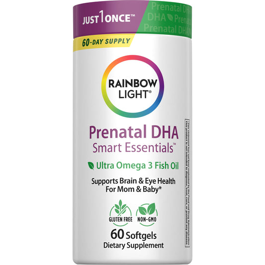 Rainbow Light Prenatal DHA softgels bottle — easy-to-swallow omega-3 for daily maternal support