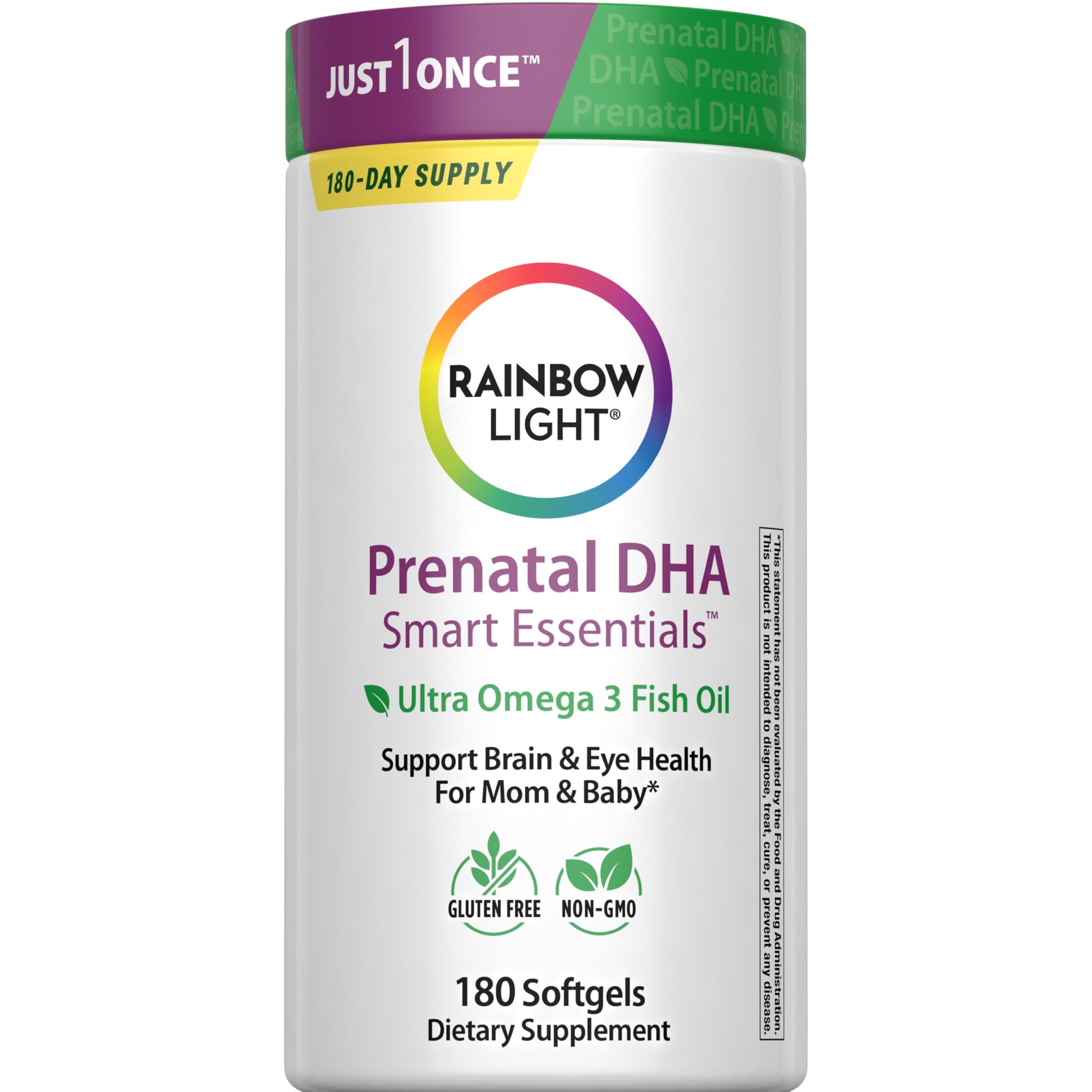 Rainbow Light Prenatal DHA softgels with orange flavor for easy daily omega-3 intake.