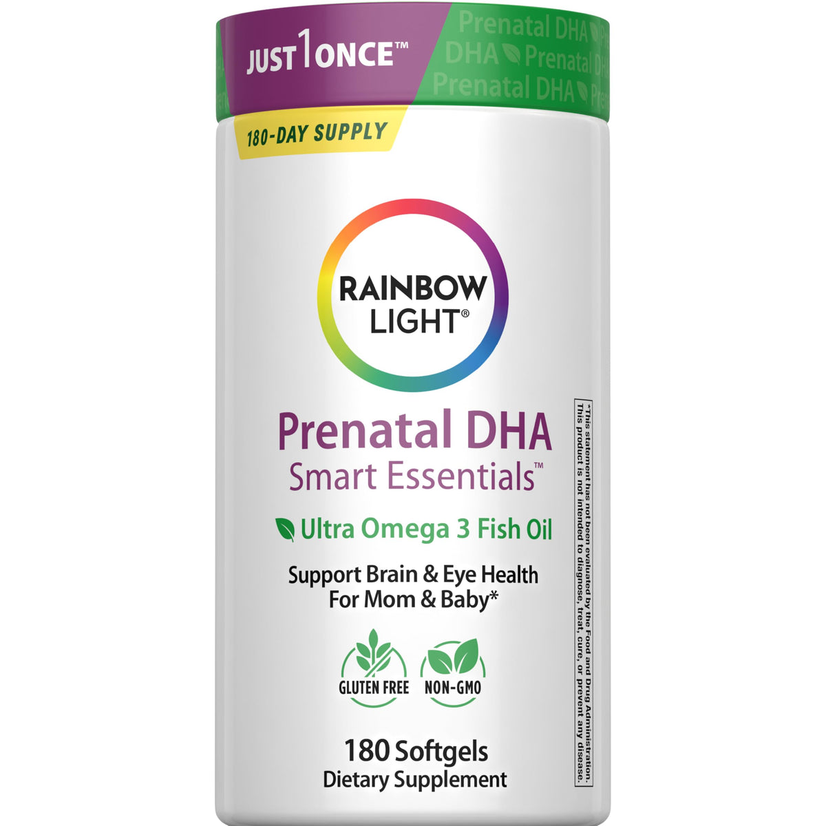 Rainbow Light Prenatal DHA softgels with orange flavor for easy daily omega-3 intake.