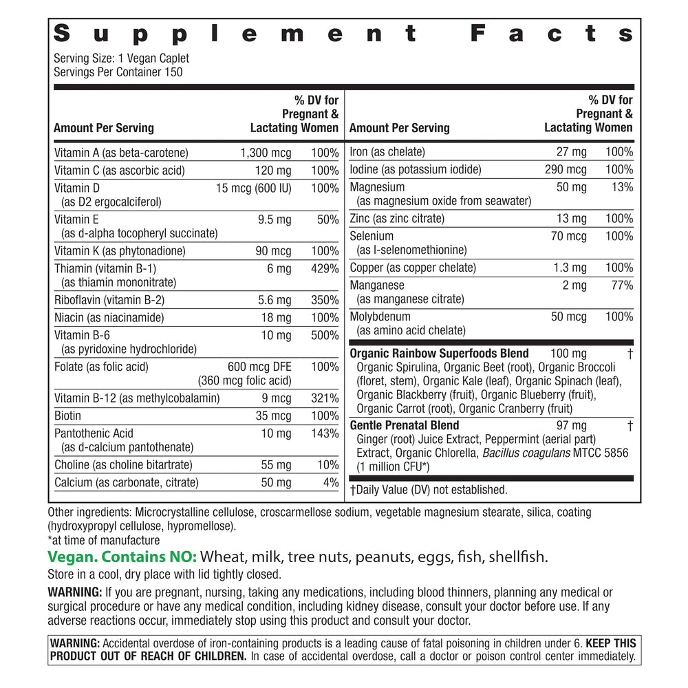 Rainbow Light Prenatal One tablets in close-up highlighting high potency.