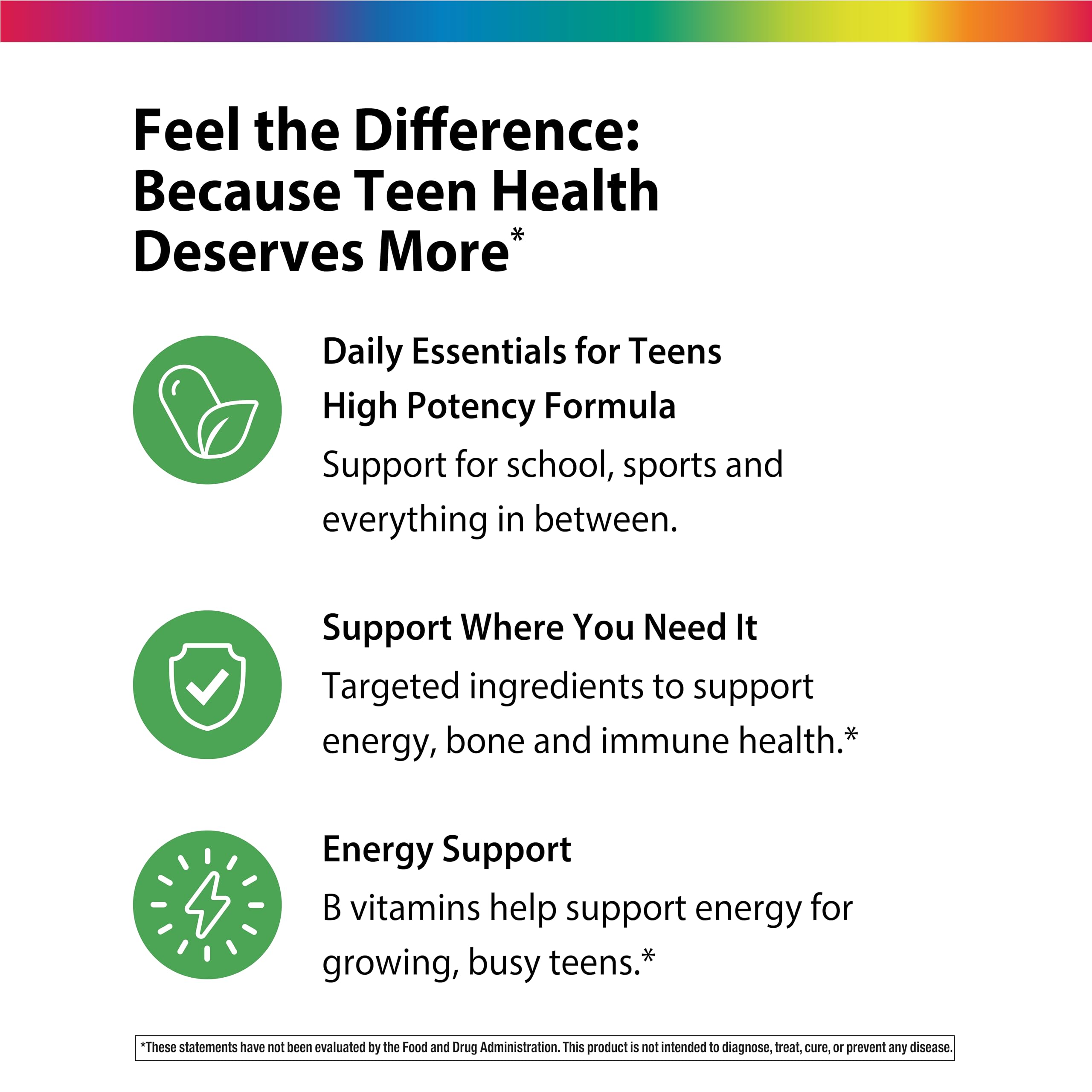 Rainbow Light Teen Multivitamin gluten-free label indicating allergy-friendly formula