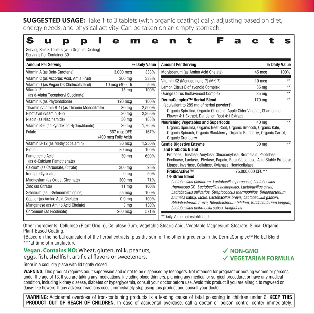 Rainbow Light Teen Multivitamin tablets closeup showing targeted nutrients for teens