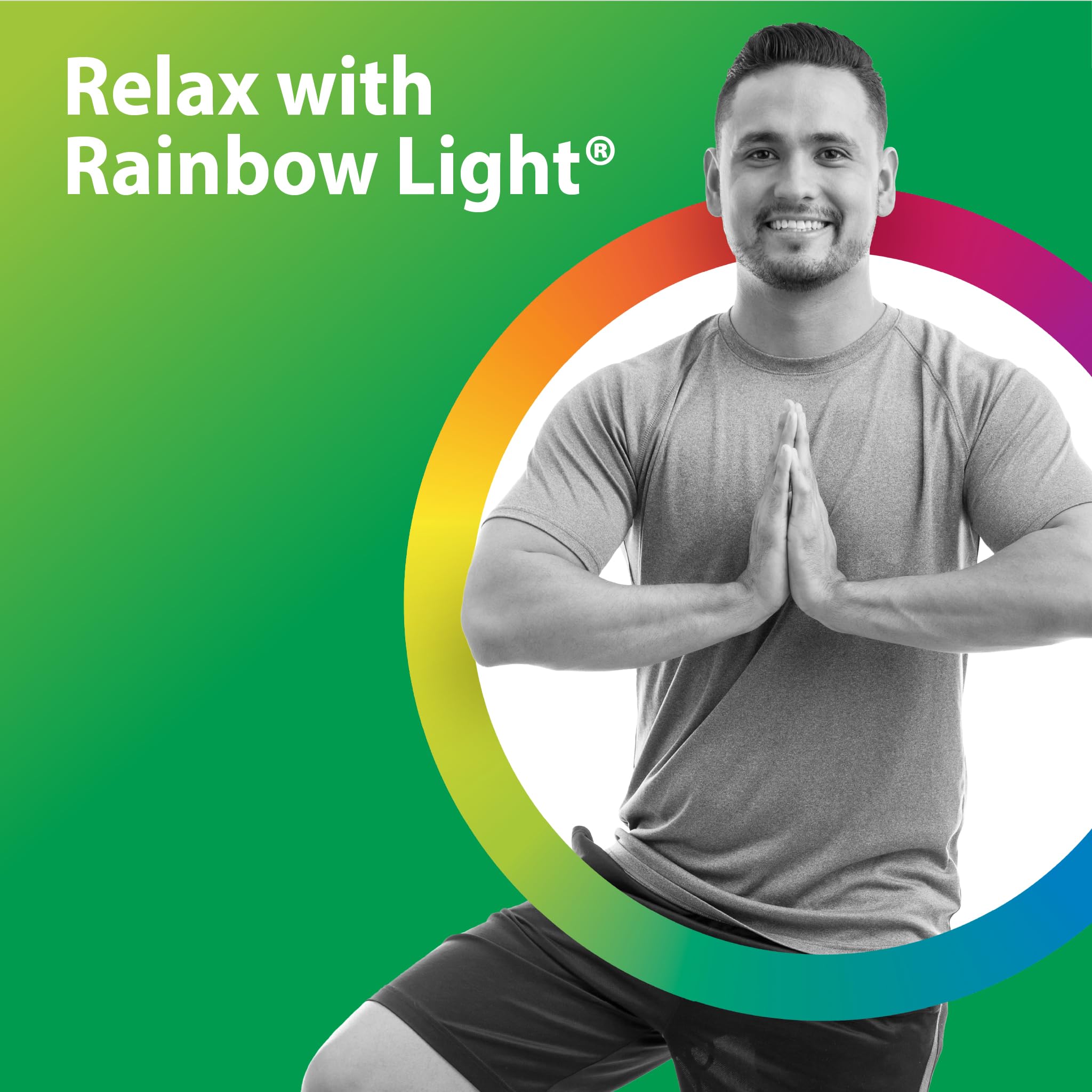 Rainbow Light vegan, non-GMO, gluten-free badge on packaging signals allergen-friendly choice.