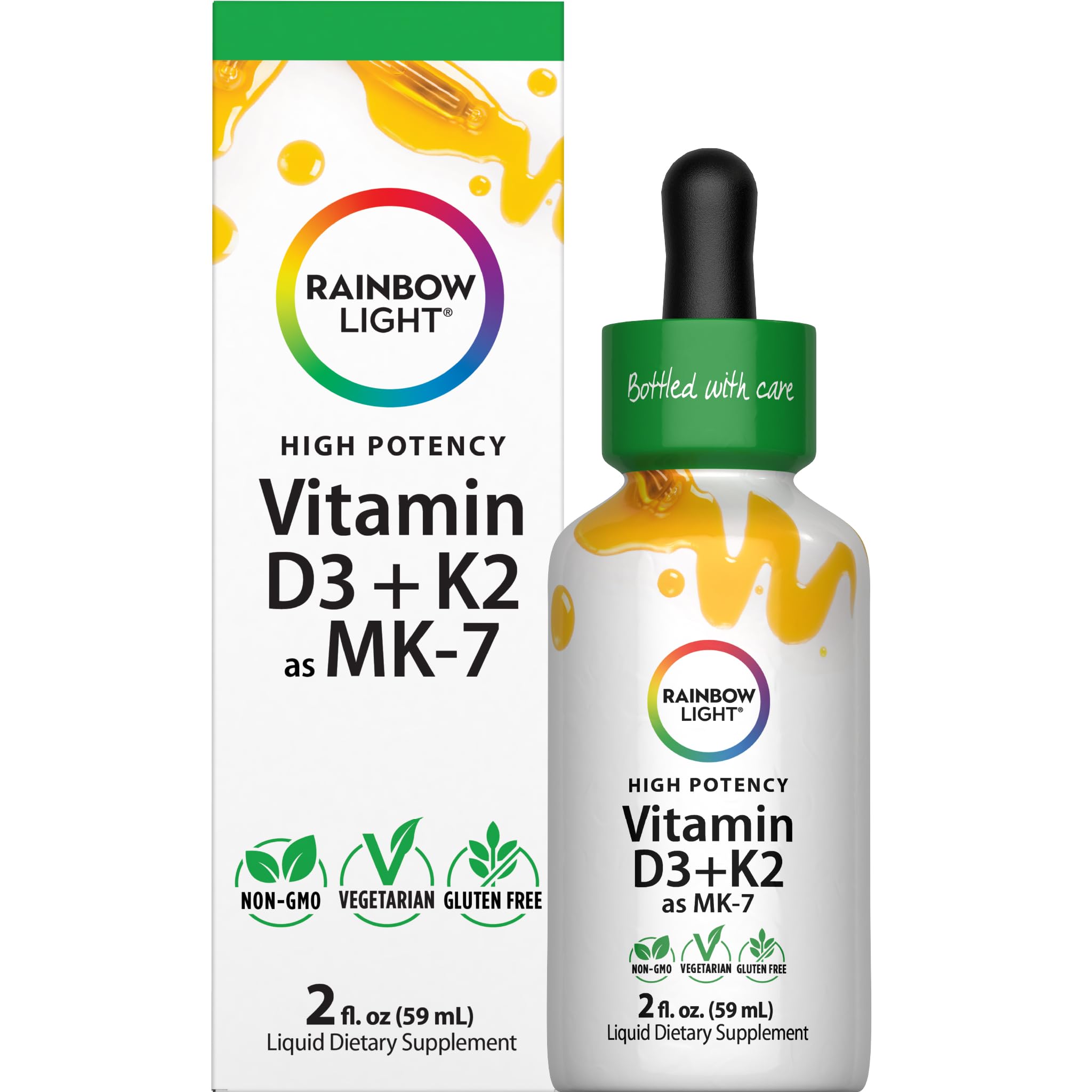Rainbow Light Vitamin D3 + K2 bottle label highlights potency for daily use