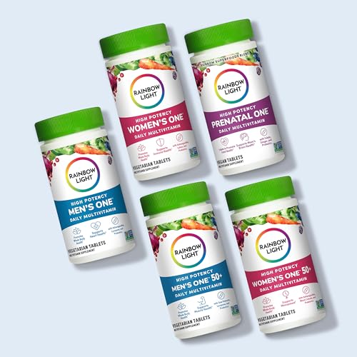 Rainbow Light Women's One bottle with nutrition label close-up.