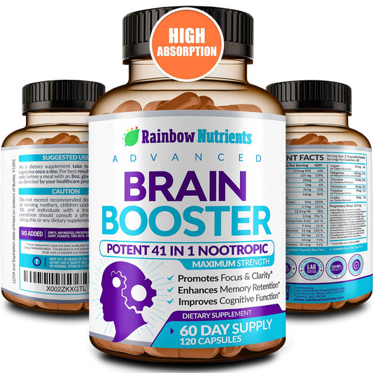 Rainbow Nutrients 40-in-1 bottle poured for focused work