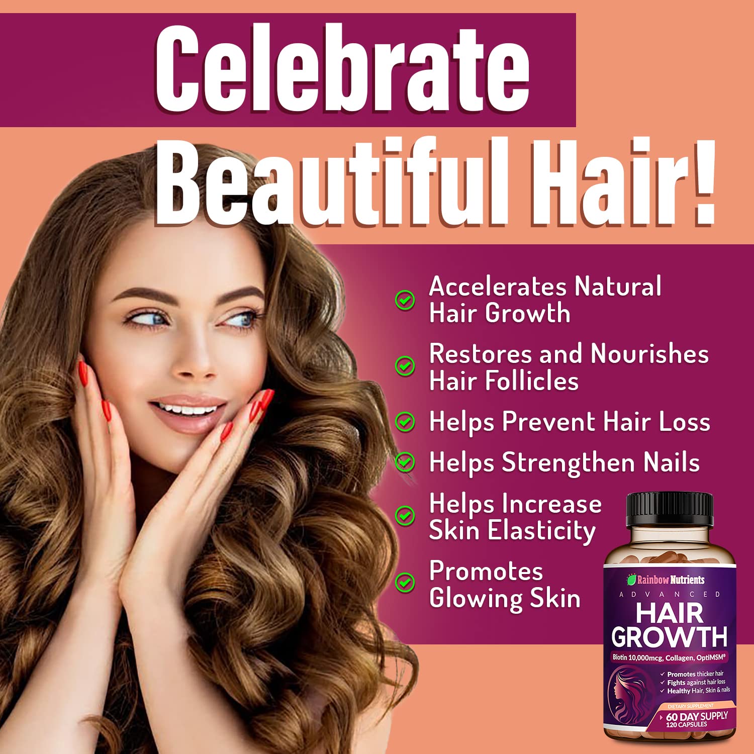 Rainbow Nutrients bottle on vanity showcasing everyday hair care supplementation