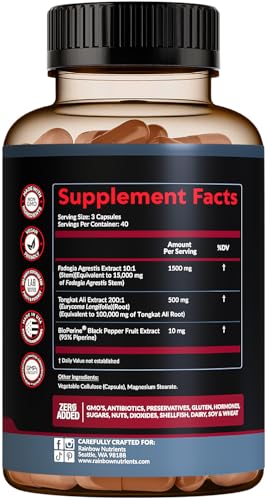 Rainbow Nutrients fadogia bottle side label emphasizes quality and USA-made standards