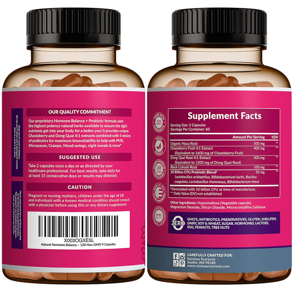 Rainbow Nutrients Hormone Balance bottle on a shelf for a menopause-friendly routine