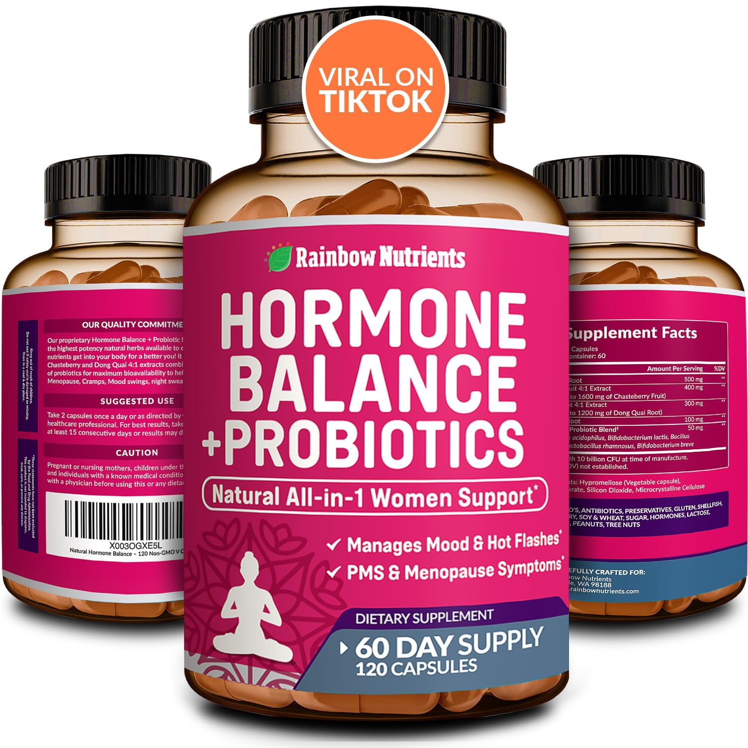 Rainbow Nutrients Hormone Balance bottle pour supports daily wellness and menstrual comfort