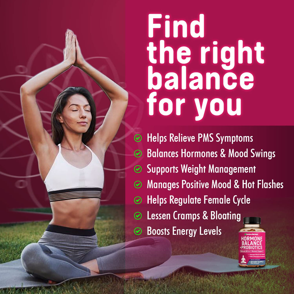 Rainbow Nutrients Hormone Balance capsules showing probiotic and herbal formula for digestion support