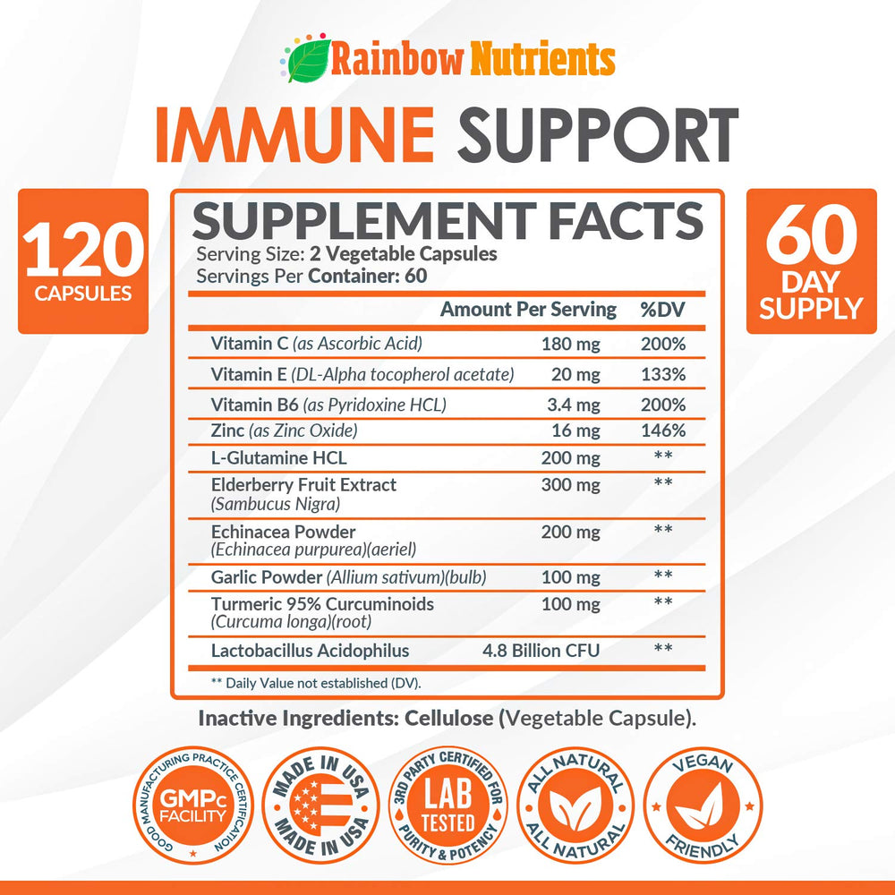 Rainbow Nutrients Immune Support label detail highlighting purity and quality