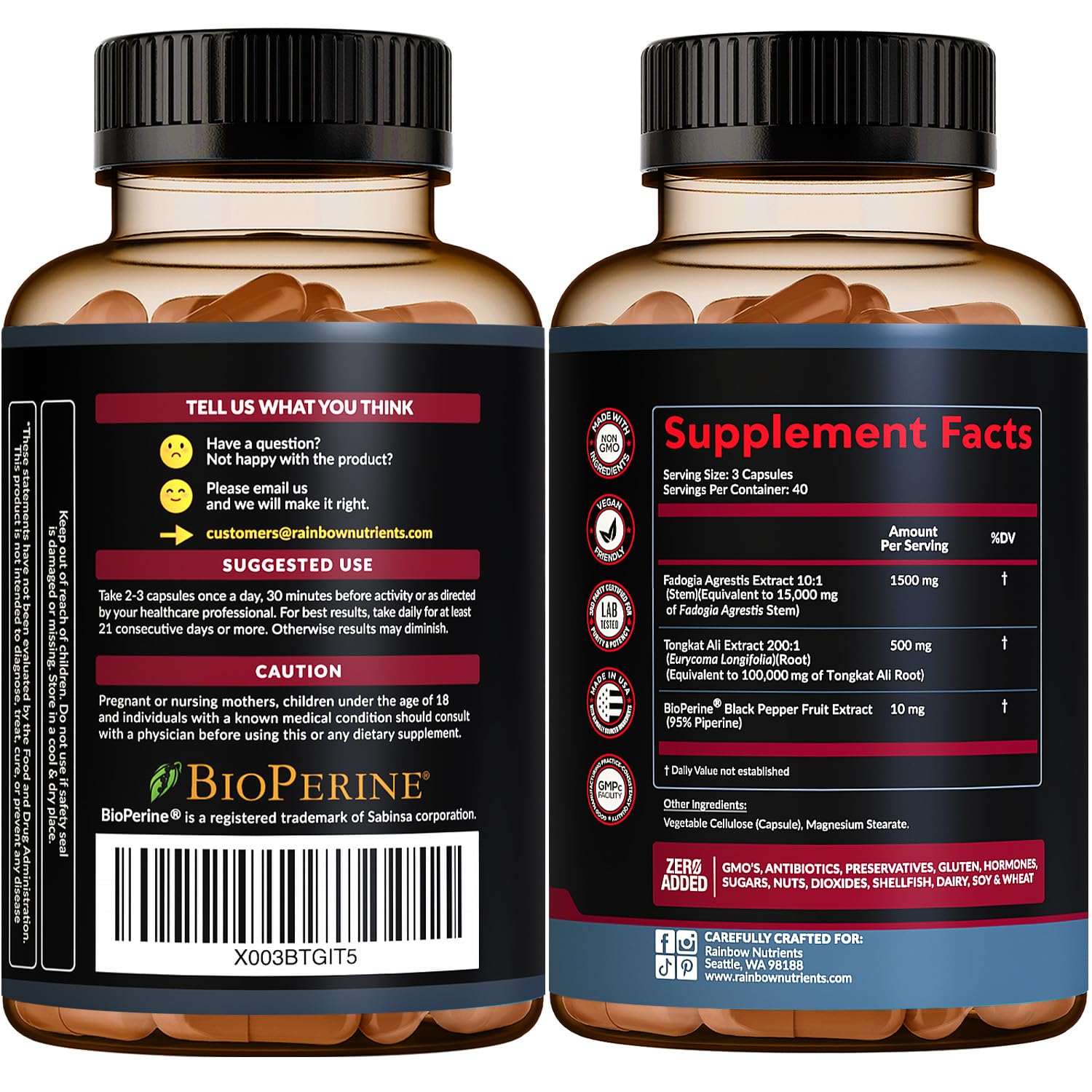 Rainbow Nutrients usa-made badge communicates GMP standards and trusted production