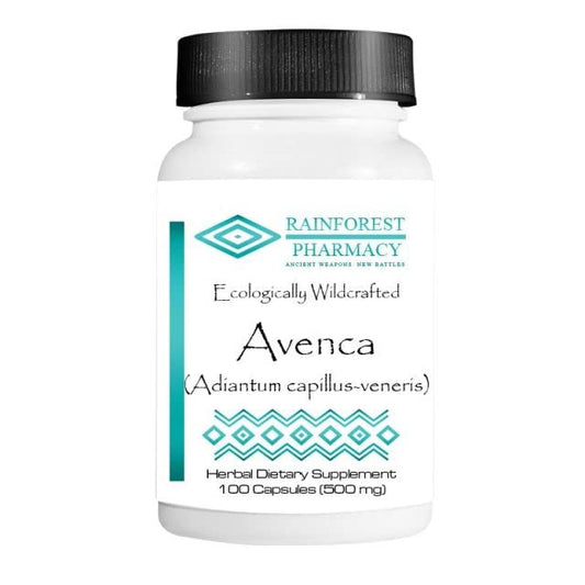 Rainforest Pharmacy Avenca capsules bottle with 500 mg per serving for daily wellness