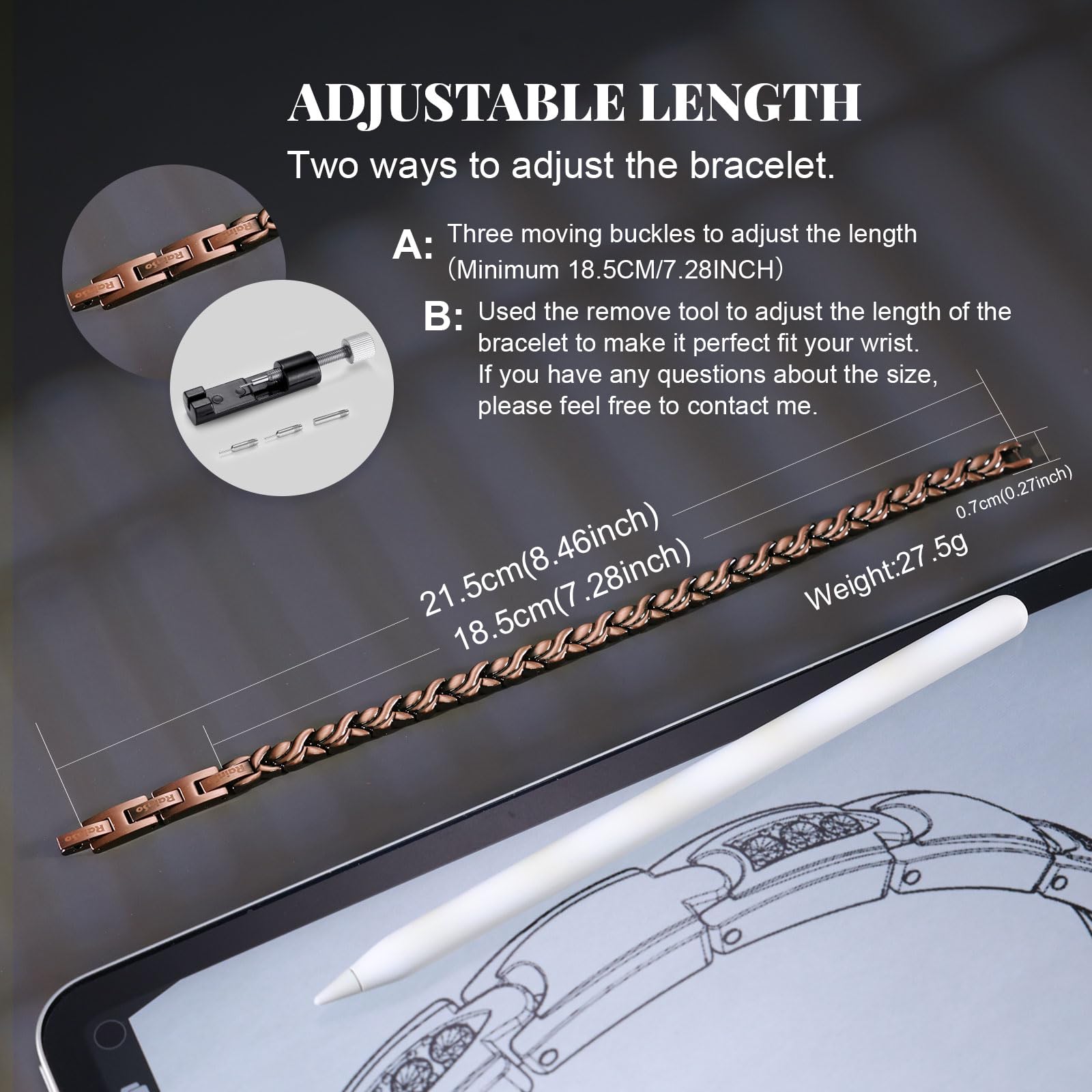 RainSo copper bracelet 3 smart buttons feature on wrist.